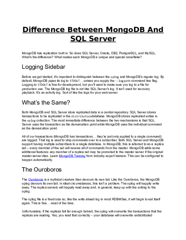 (DOC) Difference Between MongoDB And SQL Server