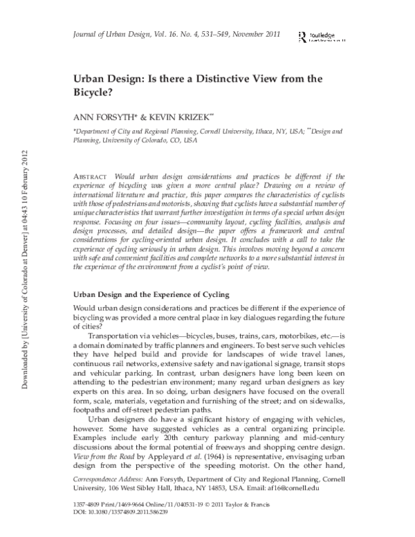 Urban Design: Is there a Distinctive View from the Bicycle