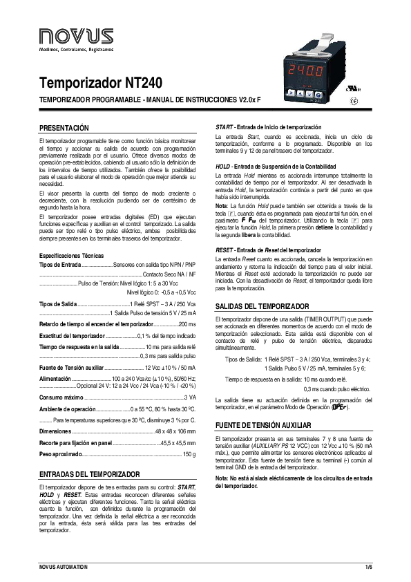 (PDF) Temporizador NT240 TEMPORIZADOR PROGRAMABLE MANUAL DE