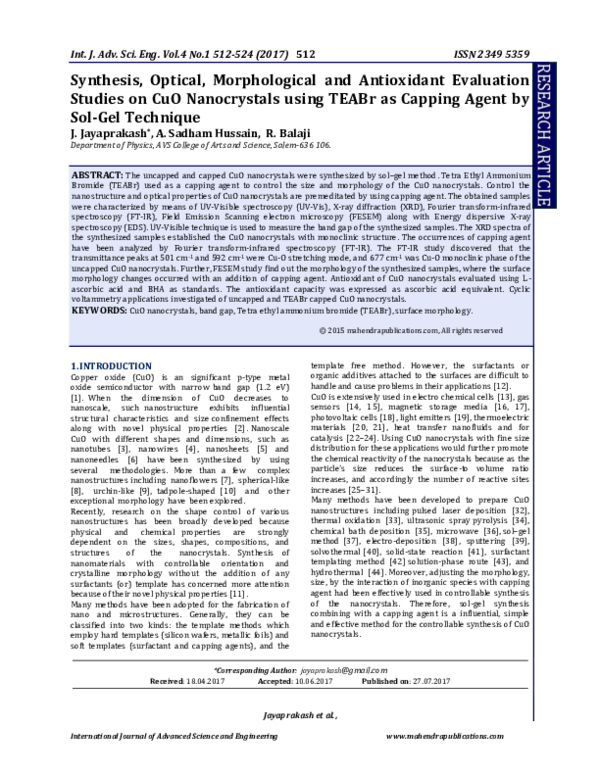 (PDF) Copper Oxide Nanoparticles Synthesis by Electrochemical Method
