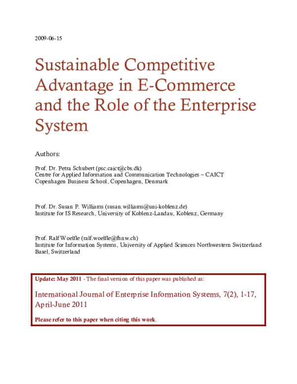 (PDF) Sustainable Competitive Advantage in E-Commerce and the Role of ...