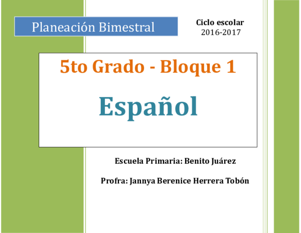 (DOC) Plan 5to Grado - Bloque 1 Español