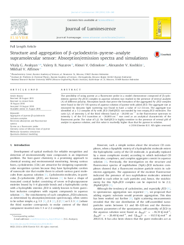 (PDF) Structure and aggregation of β-cyclodextrin–pyrene–analyte ...