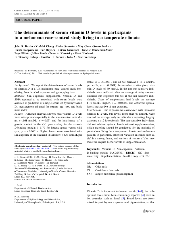 (PDF) The determinants of serum vitamin D levels in participants in a ...