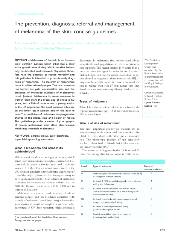 (PDF) The prevention, diagnosis, referral and management of melanoma of ...