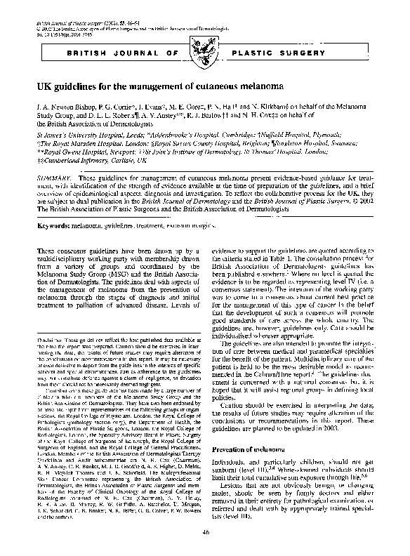 (PDF) U.K. guidelines for the management of cutaneous melanoma