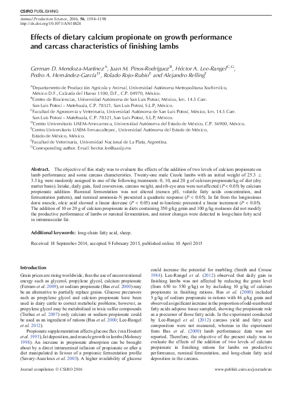 (PDF) Effects of dietary calcium propionate on growth performance and ...
