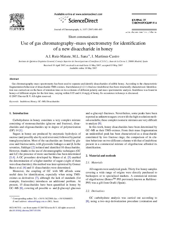 (PDF) Use of gas chromatography–mass spectrometry for identification of ...