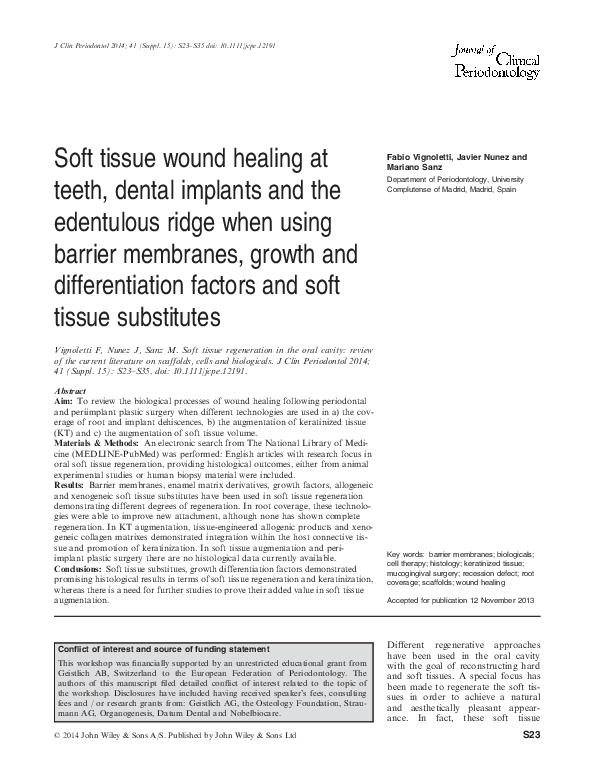 (PDF) Soft tissue wound healing at teeth, dental implants and the ...