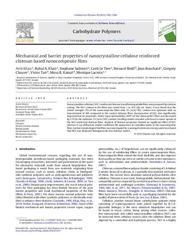 (PDF) Mechanical and barrier properties of nanocrystalline cellulose ...