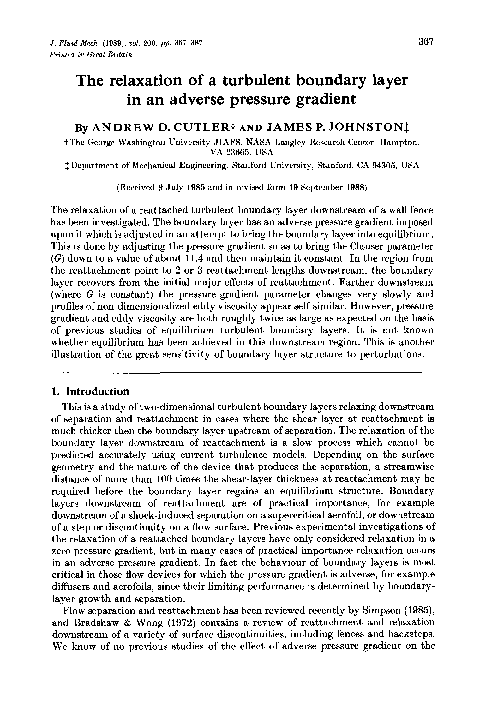 (PDF) The relaxation of a turbulent boundary layer in an adverse ...