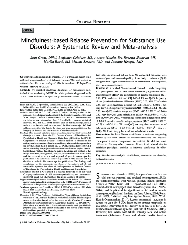 Pdf Mindfulness Based Relapse Prevention For Substance Use Disorders A Systematic Review And Pdf Mindfulness Based Relapse Prevention For Substance Use Disorders A Systematic Review And
