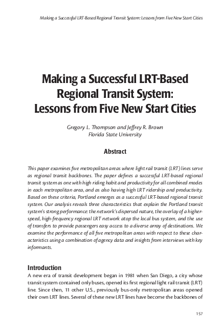 (PDF) Making a Successful LRT-Based Regional Transit System: Lessons ...