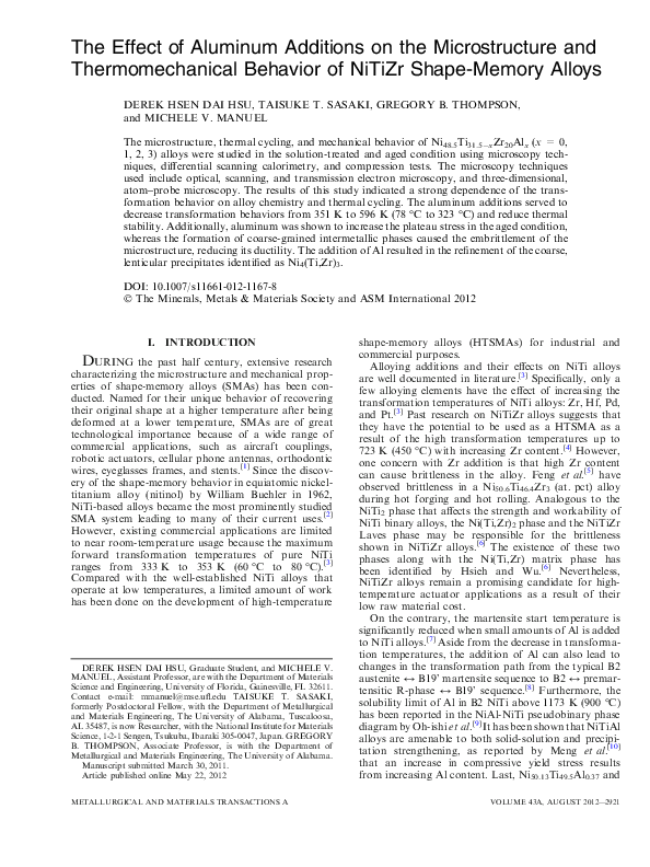 (PDF) The Effect of Aluminum Additions on the Microstructure and ...