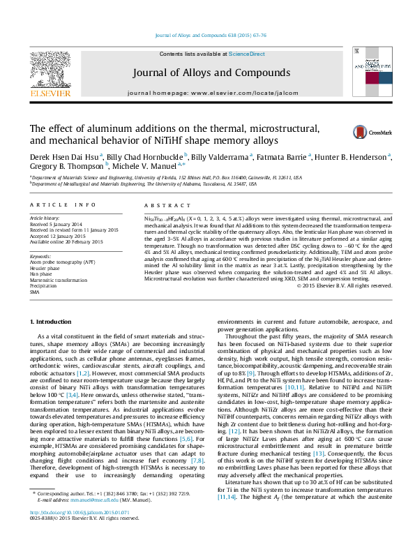 (PDF) The Effect of Aluminum Additions on the Thermal, Microstructural ...