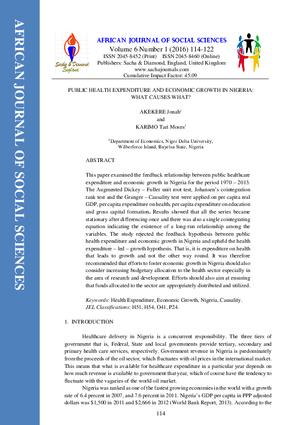 (PDF) PUBLIC HEALTH EXPENDITURE AND ECONOMIC GROWTH IN NIGERIA: WHAT ...