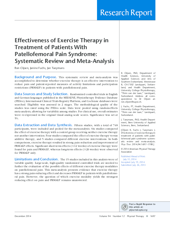 (PDF) Effectiveness of Exercise Therapy in Treatment of Patients With ...