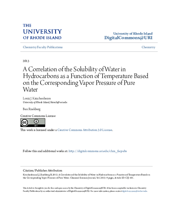 (PDF) A Correlation of the Solubility of Water in Hydrocarbons as a ...