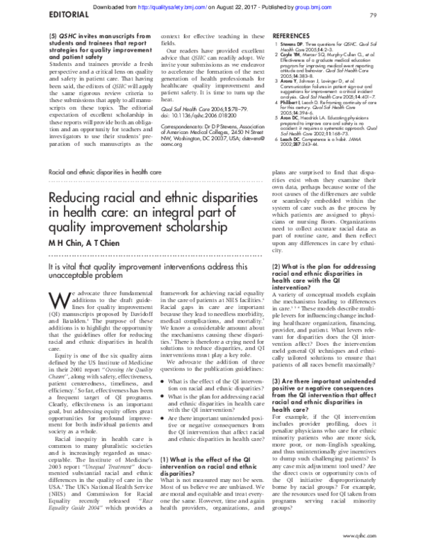 (PDF) Reducing racial and ethnic disparities in health care: an ...
