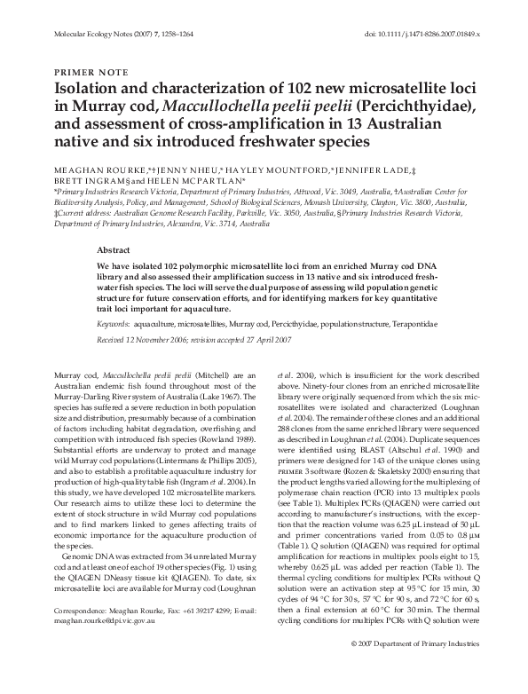 (PDF) Isolation and characterization of 102 new microsatellite loci in ...