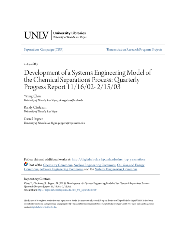 (PDF) Development of a Systems Engineering Model of the Chemical ...