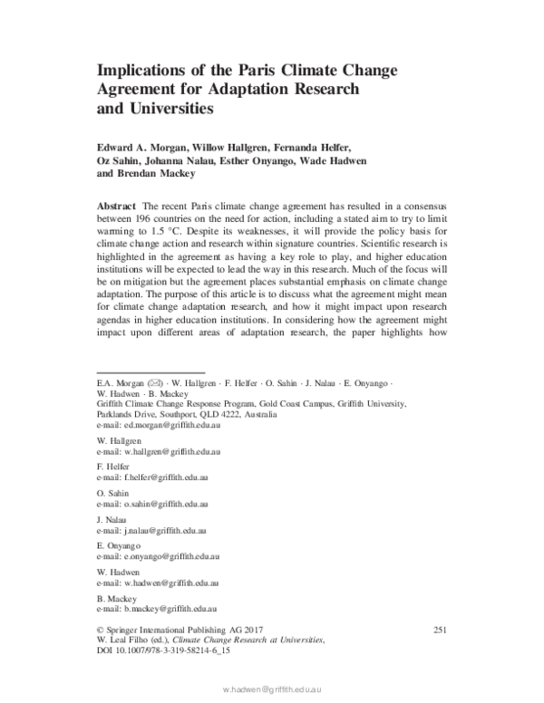 (PDF) Implications of the Paris Climate Change Agreement for Adaptation ...