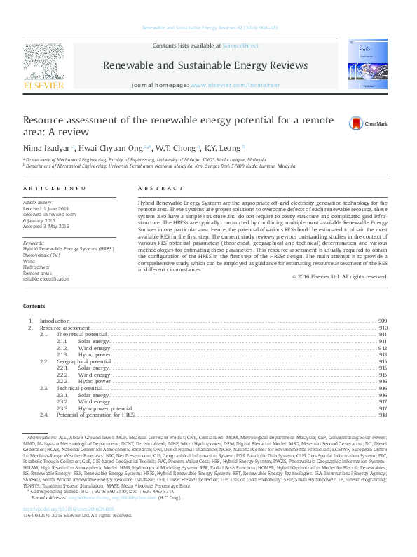 (PDF) Resource assessment of the renewable energy potential for a ...