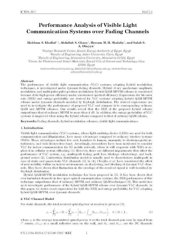 (PDF) Performance Analysis of Visible Light Communication Systems over ...