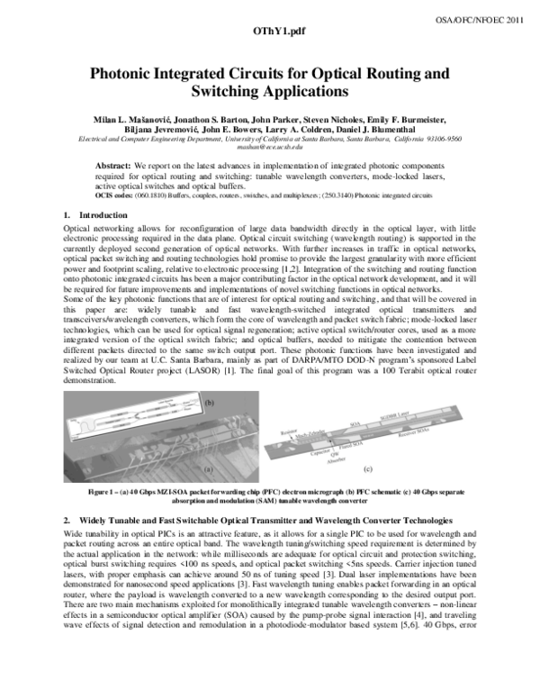 (PDF) Photonic Integrated Circuits for Optical Routing and Switching