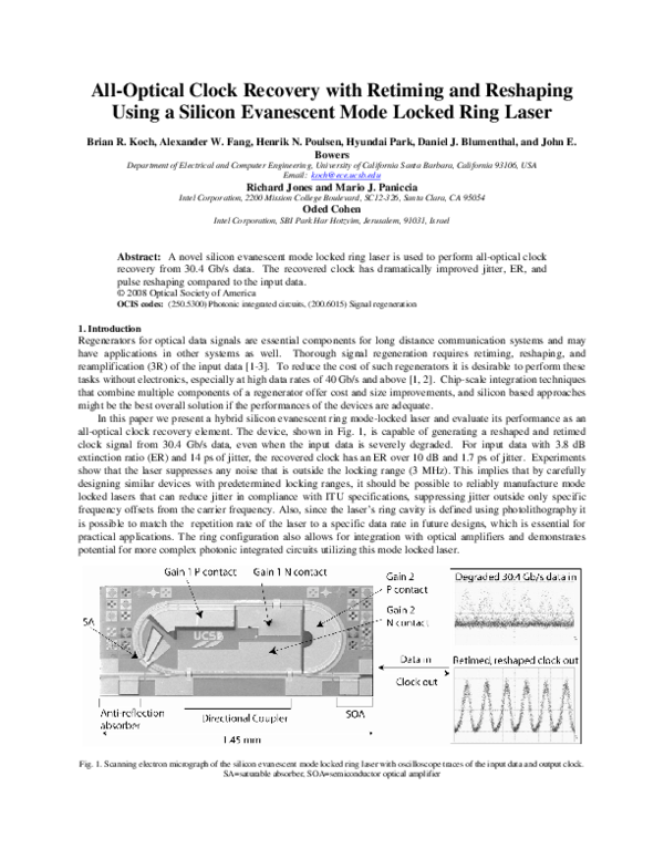 (PDF) AllOptical Clock Recovery with Retiming and Reshaping Using a