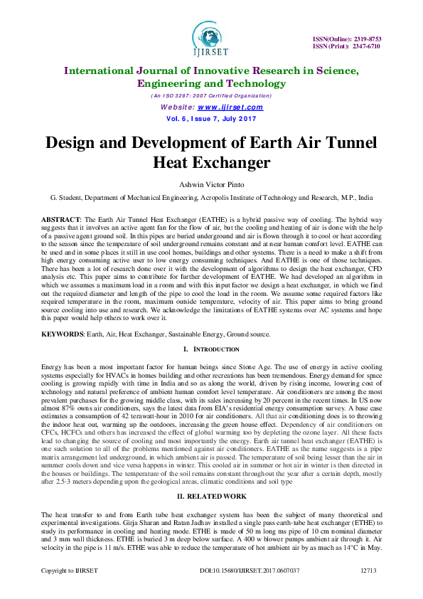 (PDF) Design and Development of Earth Air Tunnel Heat Exchanger