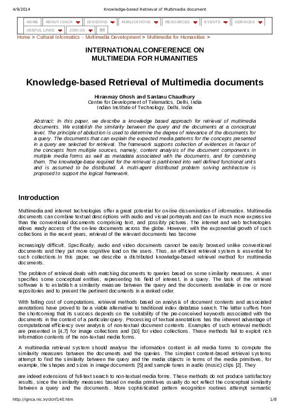 (PDF) Knowledge-based Retrieval of Multimedia document | Hiranmay Ghosh ...