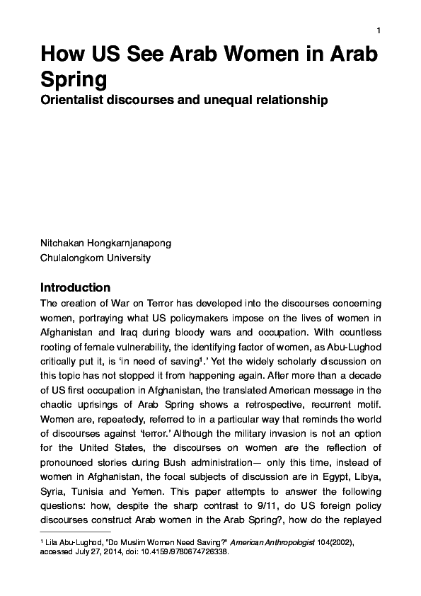 (PDF) How US See Arab Women in Arab Spring Orientalist discourses and ...