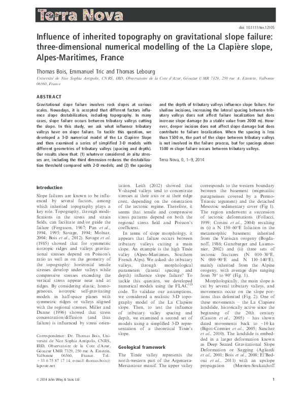 (PDF) Influence of inherited topography on gravitational slope failure ...