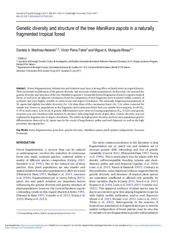 (PDF) Genetic diversity and structure of the tree Manilkara zapota in a ...