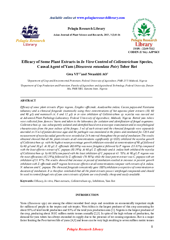 (PDF) Efficacy of Some Plant Extracts in In Vitro Control of ...