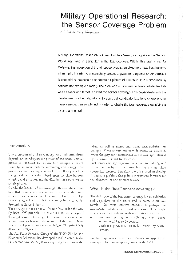 (PDF) Military Operational Research: the Sensor Coverage Problem
