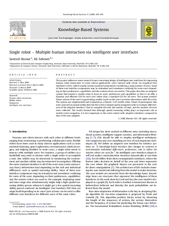 (PDF) Single robot – Multiple human interaction via intelligent user ...