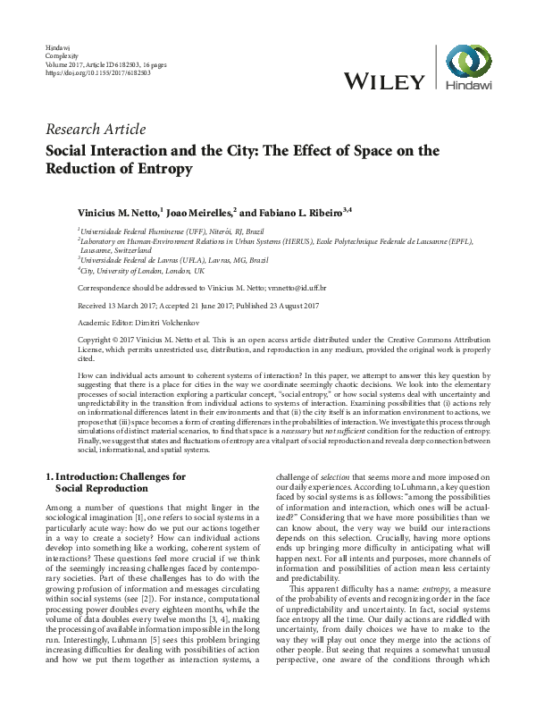 (PDF) Social Interaction and the City: The Effect of Space on the ...