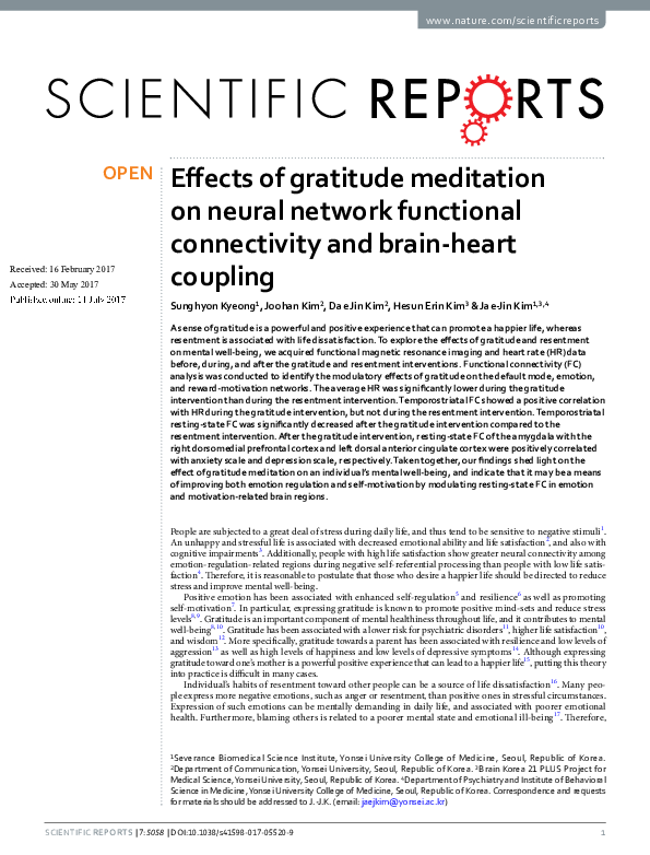 (PDF) Effects of gratitude meditation on neural network functional ...