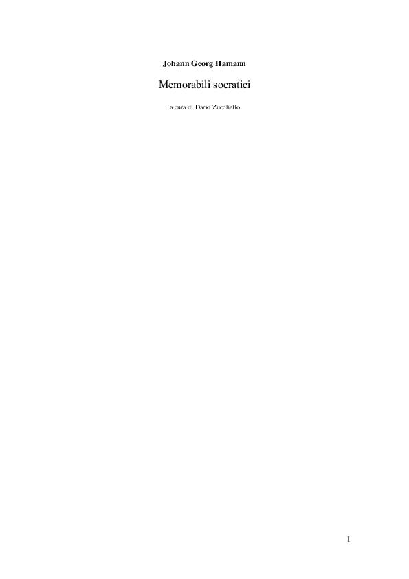 Pdf J G Hamann Memorabili Socratici Introduzione Traduzione E Commento Dario Zucchello Academia Edu