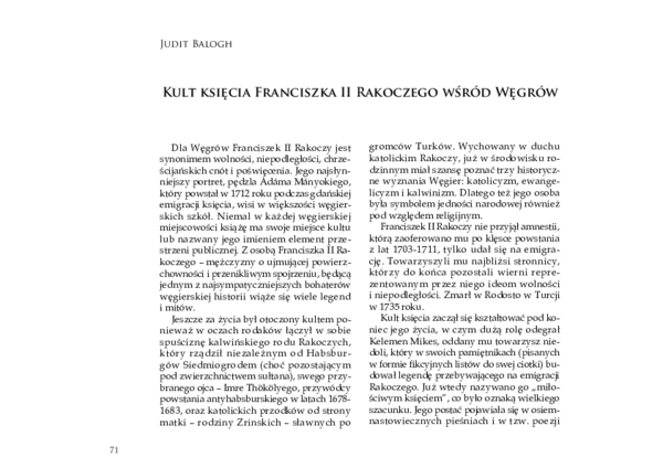 Pdf Ii Rakoczi Ferenc Magyarorszagi Kultusza Judit Balogh Academia Edu