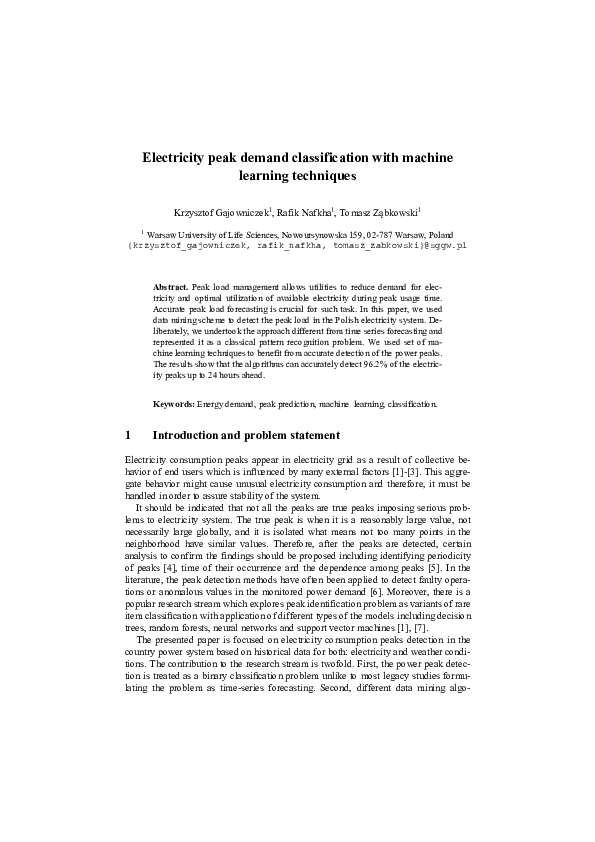 (PDF) Electricity peak demand classification with machine learning ...