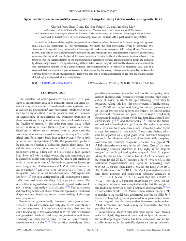(PDF) Spin persistence in an antiferromagnetic triangular Ising lattice ...