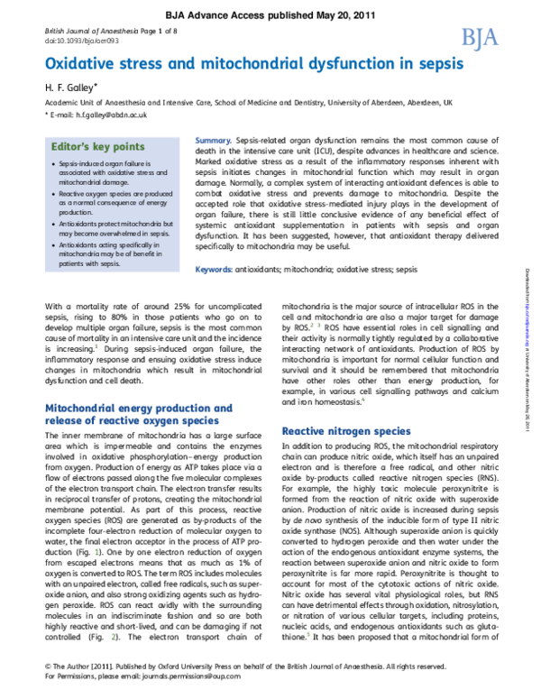 (PDF) Oxidative stress and mitochondrial dysfunction in sepsis