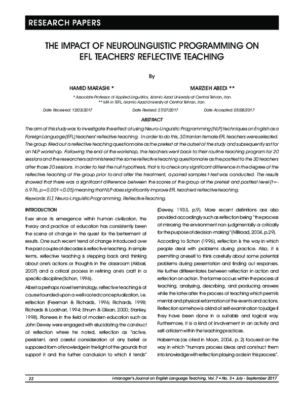 (PDF) THE IMPACT OF NEUROLINGUISTIC PROGRAMMING ON EFL TEACHERS ...