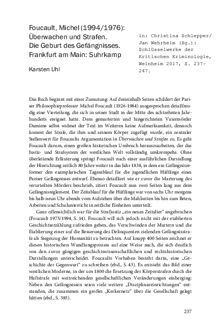 Michel Foucault überwachen Und Strafen (PDF) Karsten Uhl: Michel Foucault, Überwachen und Strafen