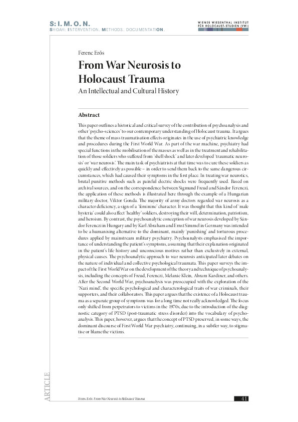 (PDF) From War Neurosis to Holocaust Trauma An Intellectual and Cultural History Ferenc Eros
