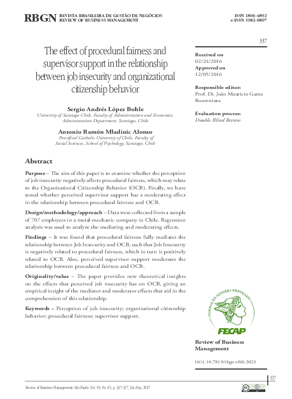 (PDF) The effect of procedural fairness and supervisor support in the ...