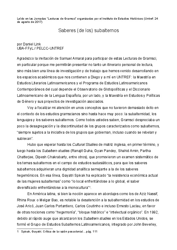 (PDF) Saberes (de los) subalternos Daniel